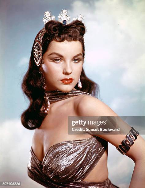 American actress Debra Paget on the set of Princess of the Nile directed by Harmon Jones.