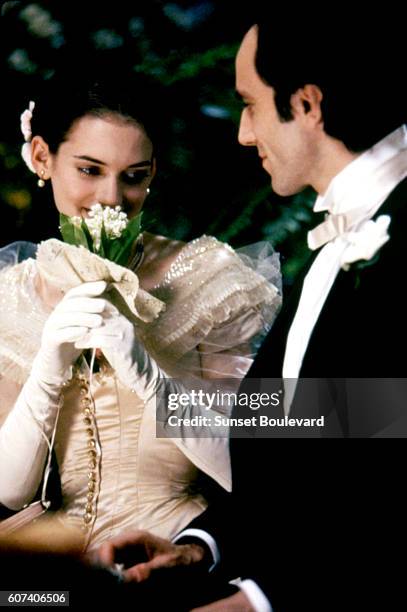 American actress Winona Ryder and British actor Daniel Day-Lewis on the set of The Age of Innocence, based on the novel by Edith Wharton, and...