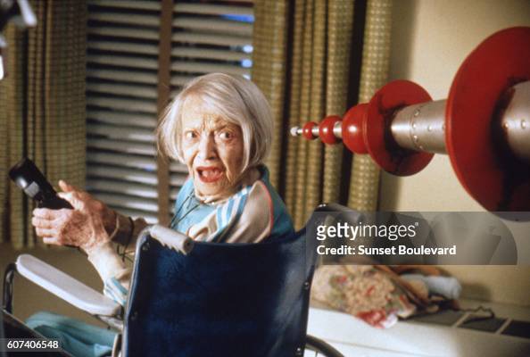 American actress Sylvia Sidney on the set of Mars Attacks!, directed ...
