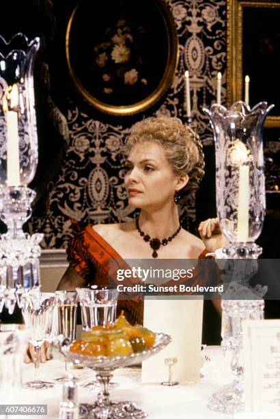 American actress Michelle Pfeiffer on the set of The Age of Innocence, based on the novel by Edith Wharton, and directed by Martin Scorsese.