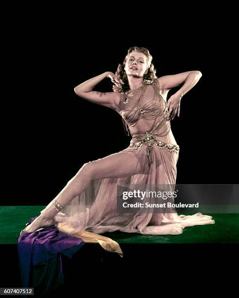 American actress Rita Hayworth on the set of Salome, directed by William Dieterle.