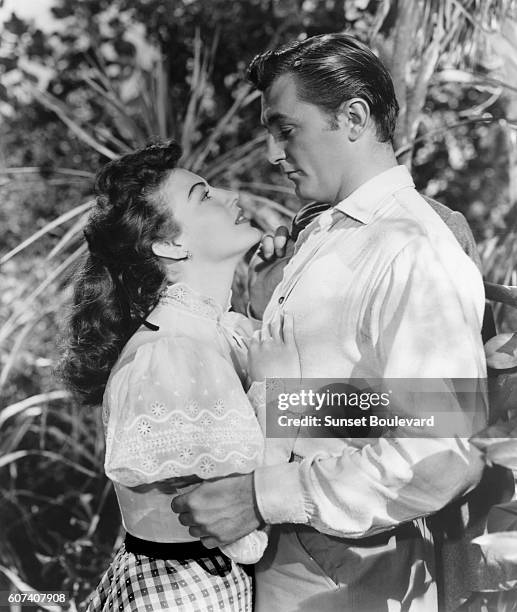 American actors Ava Gardner and Robert Mitchum on the set of My Forbidden Past, based on the novel by Polan Banks, and directed by Robert Stevenson.