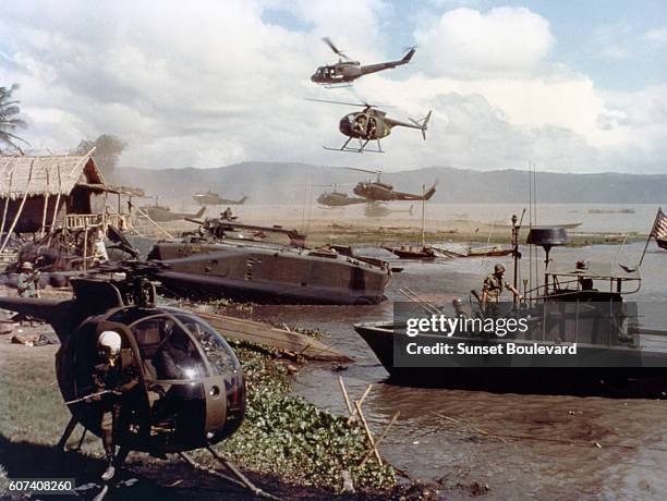 On the set of the film Apocalypse Now, directed by Francis Ford Coppola and based on Joseph Conrad's novel Heart of Darkness.