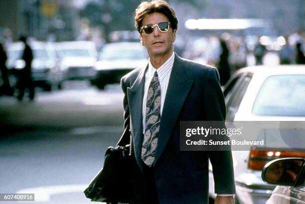 American actor Al Pacino on the set of Glengarry Glen Ross, directed by James Foley.