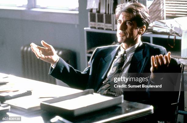 American actor Al Pacino on the set of Glengarry Glen Ross, directed by James Foley.