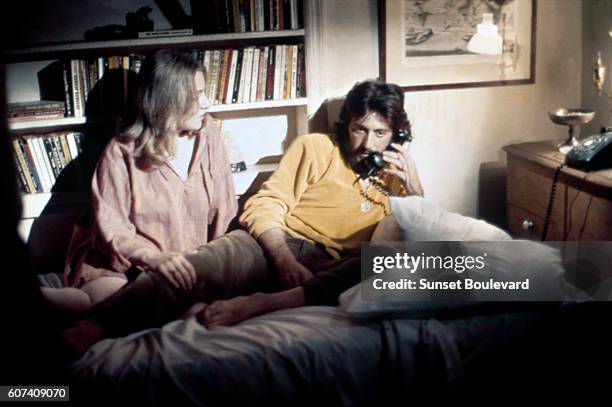 American actors Barbara Eda-Young and Al Pacino on the set of Serpico, based on the book by Peter Maas and directed by Sidney Lumet.