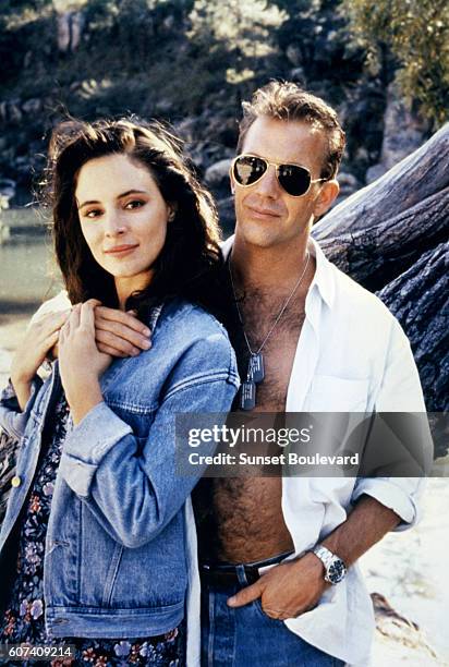 American actors Madeleine Stowe and Kevin Costner on the set of Revenge, directed by Tony Scott.