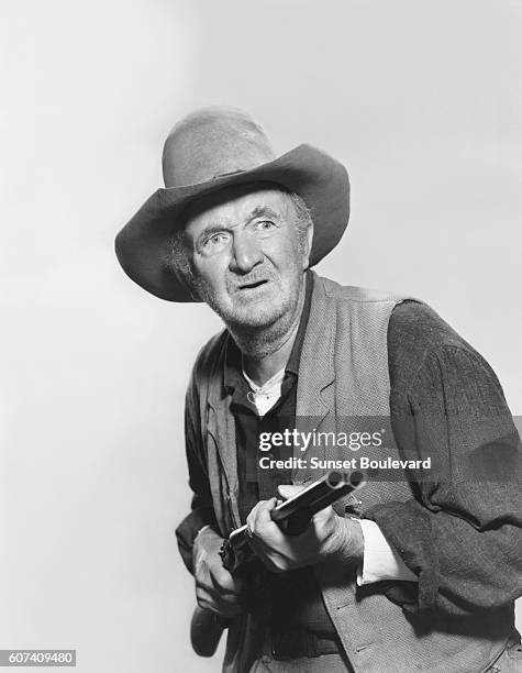 American actor Walter Brennan on the set of Rio Bravo, directed and produced by Howard Hawks.