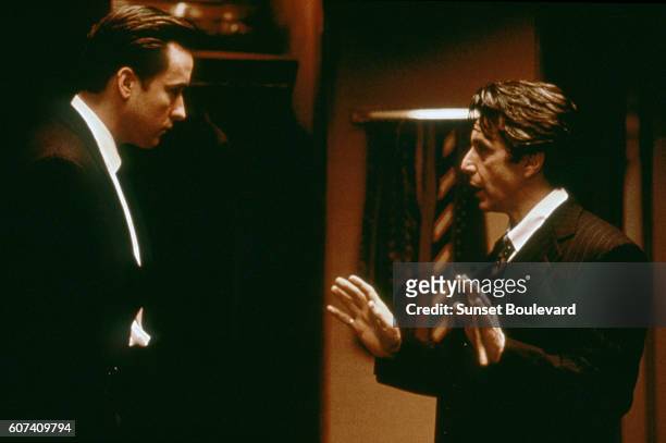 American actors John Cusack and Al Pacino on the set of City Hall, directed by Harold Becker.