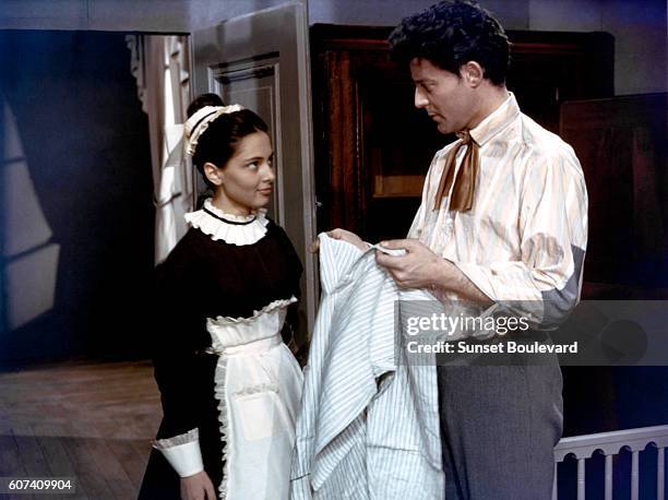 French actor Gerard Philipe on the set of Le Rouge et le Noir, based on the novel by Stendhal and directed by Claude Autant-Lara.