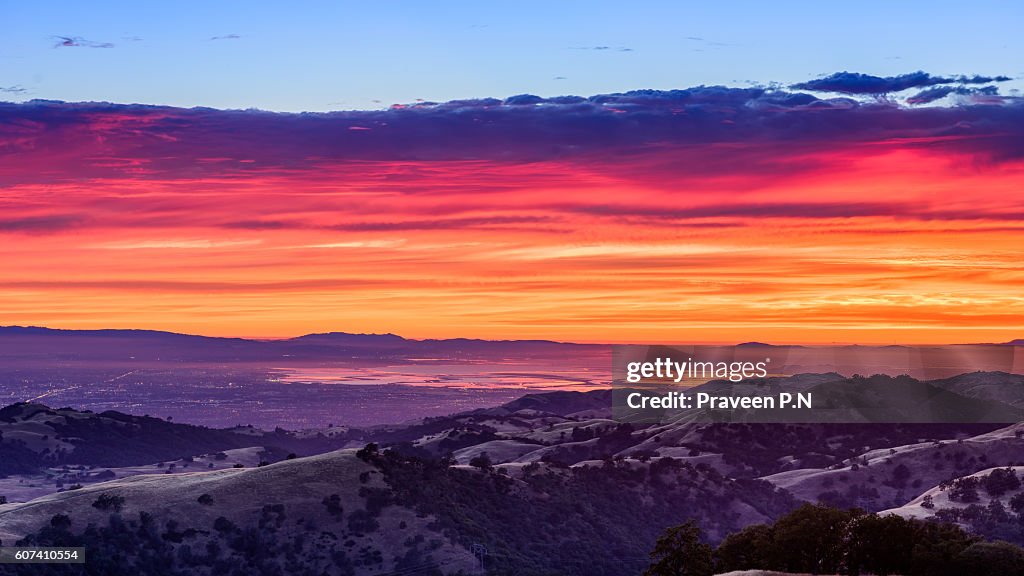 Sunset over Sanfrancisco bay area from Mt.Hamilton