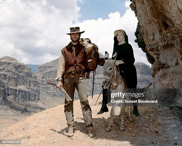 American actors Clint Eastwood and Shirley MacLaine on the set of Two Mules for Sister Sara, directed by Don Siegel.
