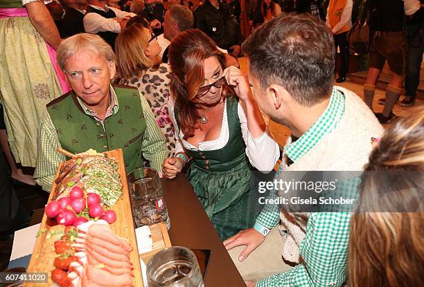 Andrea Berg and her husband Uli, Ulrich Ferber and her stepson and manager Andreas Ferber during the opening of the oktoberfest 2016 at the...