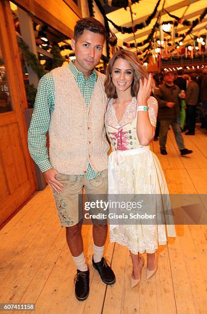 Andreas Ferber and his girlfriend Vanessa Mai during the opening of the oktoberfest 2016 at the Schottenhamel beer tent at Theresienwiese on...