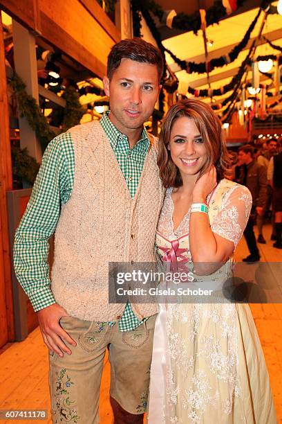 Andreas Ferber and his girlfriend Vanessa Mai during the opening of the oktoberfest 2016 at the Schottenhamel beer tent at Theresienwiese on...