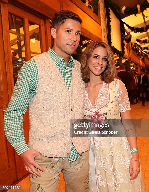 Andreas Ferber and his girlfriend Vanessa Mai during the opening of the oktoberfest 2016 at the Schottenhamel beer tent at Theresienwiese on...