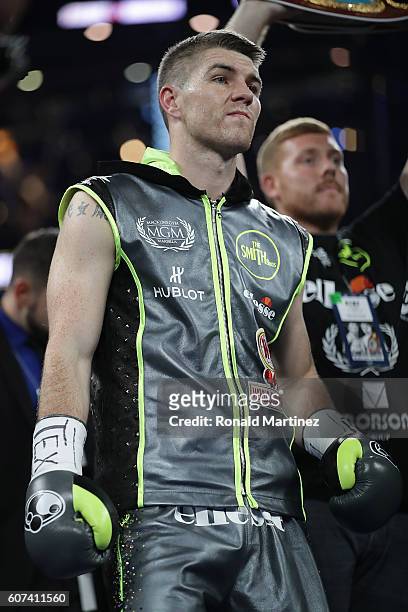 Liam Smith of Great Britain before his WBO Junior Middleweight World fight against Canelo Alvarez of Mexico at AT&T Stadium on September 17, 2016 in...