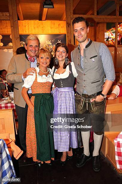 Uschi Glas and her husband Dieter Hermann and her daughter Julia Tewaag with her husband Tobias Frank during the opening of the oktoberfest 2016 at...