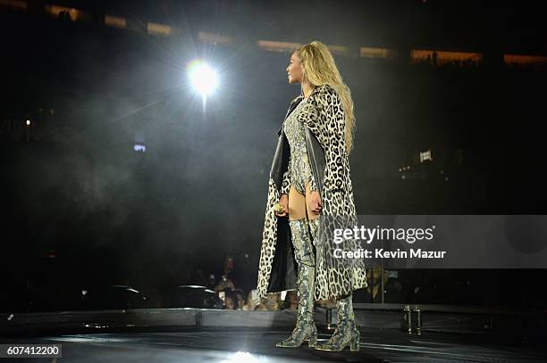 Entertainer Beyonce performs on stage during "The Formation World Tour" at Levi's Stadium on September 17, 2016 in Santa Clara, California.