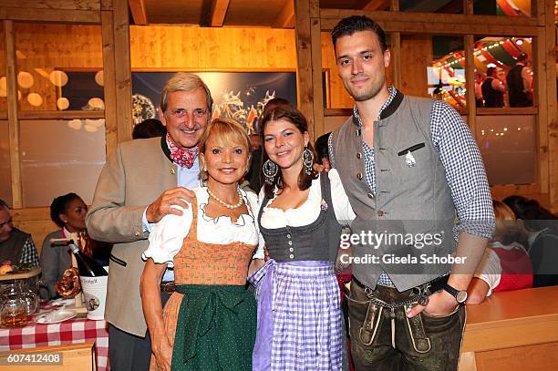 Uschi Glas and her husband Dieter Hermann and her daughter Julia Tewaag with her husband Tobias Frank during the opening of the oktoberfest 2016 at...