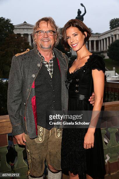 Martin Krug and his girlfriend Julia Trainer during the opening of the oktoberfest 2016 at the 'Kaeferschaenke' beer tent at Theresienwiese on...