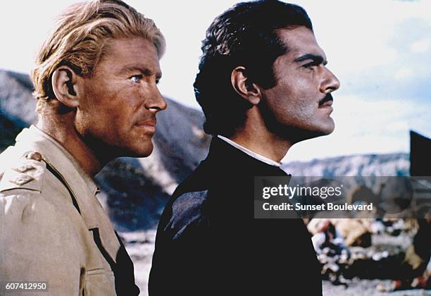 Irish actor Peter O'Toole and Egyptian actor Omar Sharif on the set of Lawrence of Arabia, directed by David Lean.