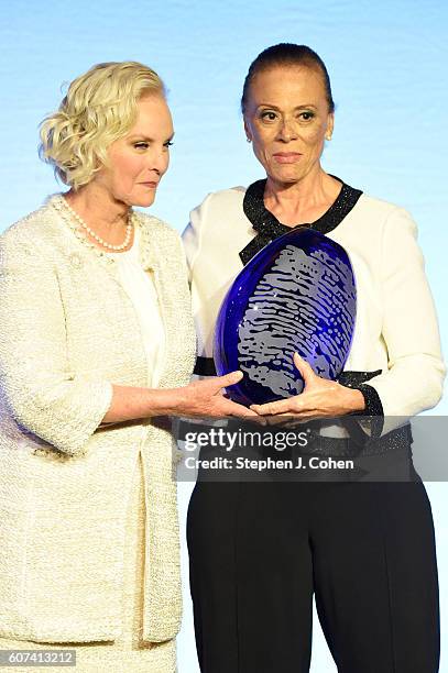 Cindy McCain and Lonnie Ali attends the 2016 Muhammad Ali Humanitarian Awards at Marriott Louisville Downtown on September 17, 2016 in Louisville,...