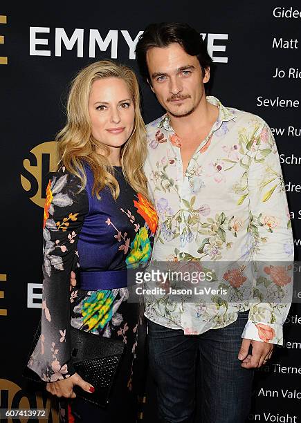 Actor Rupert Friend and wife Aimee Mullins attend the Showtime Emmy eve party at Sunset Tower on September 17, 2016 in West Hollywood, California.