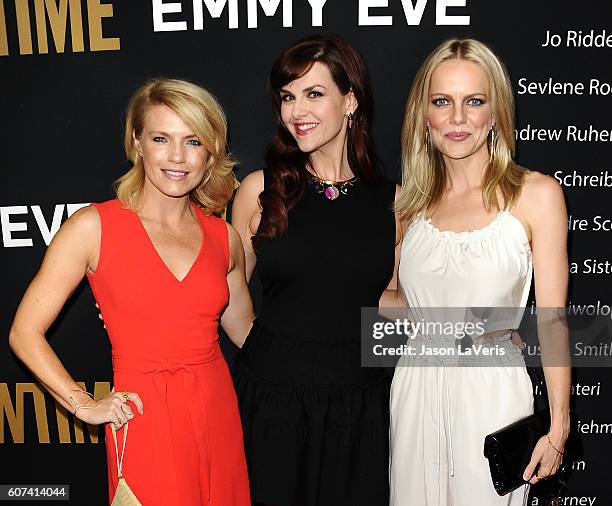 Actresses Kathleen Rose Perkins, Sara Rue and Mircea Monroe attend the Showtime Emmy eve party at Sunset Tower on September 17, 2016 in West...