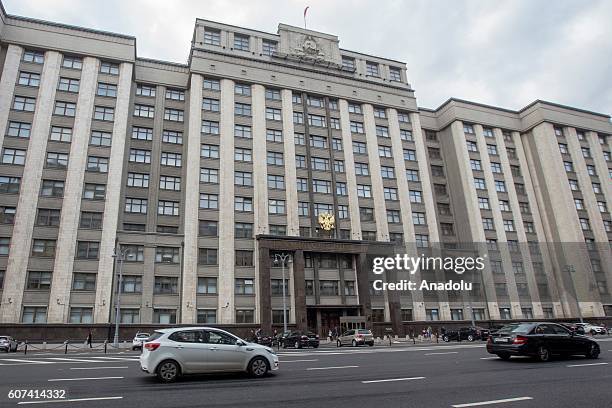 View of the Russian State Duma building is seen in Moscow, Russia on September 18, 2016.