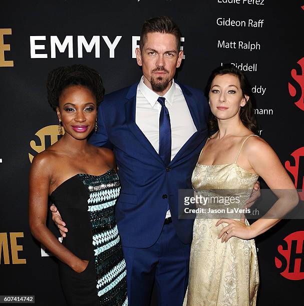 Shanola Hampton, Steve Howey and Isidora Goreshter attend the Showtime Emmy eve party at Sunset Tower on September 17, 2016 in West Hollywood,...
