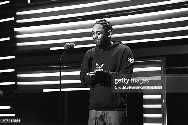 Kendrick Lamar onstage at 2016 BET Hip Hop Awards at Cobb Energy Performing Arts Center on September 17, 2016 in Atlanta, Georgia.