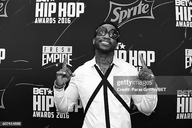 Rapper Gucci Mane attends the 2016 BET Hip Hop Awards at Cobb Energy Performing Arts Center on September 17, 2016 in Atlanta, Georgia.