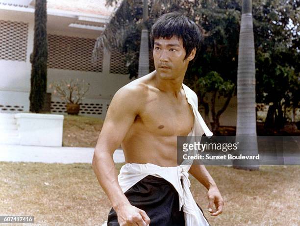 Chinese American actor Bruce Lee on the set of Tang Shan Da Xiong , written and directed by Wei Lo.