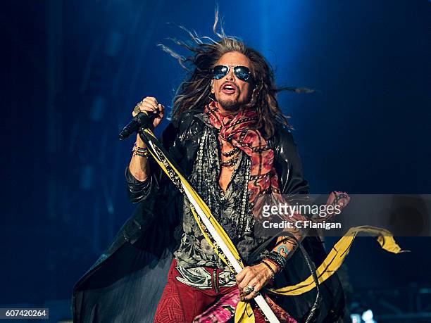 Steven Tyler of Aerosmith performs on the Sunset Cliffs Stage during the 2016 KAABOO Del Mar at the Del Mar Fairgrounds on September 17, 2016 in Del...