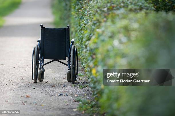 An empty wheelchair is captured on September 17, 2016 in Hamburg, Germany.