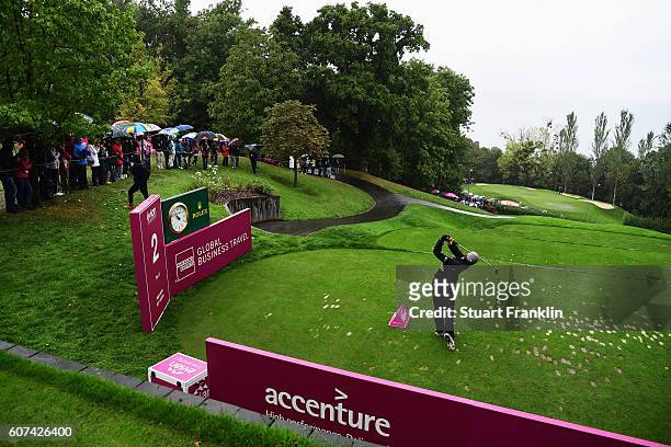 Sung Hyun Park of Korea plays a shot during the final round of The Evian Championship on September 18, 2016 in Evian-les-Bains, France.