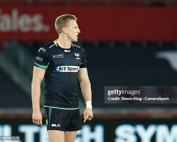 Ben John of Ospreys during the Guinness PRO12 Round 3 match between Ospreys and Benetton Rugby Treviso at Liberty Stadium on September 17, 2016 in...