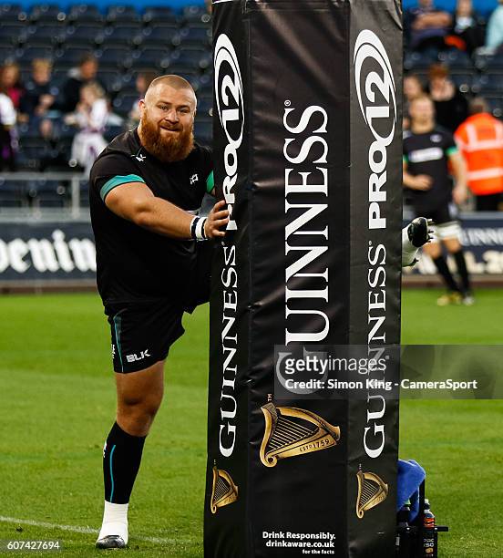 Dimitri Arhip of Ospreys during the pre match warm up during the Guinness PRO12 Round 3 match between Ospreys and Benetton Rugby Treviso at Liberty...