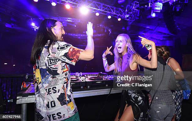 Producer Steve Aoki performs with fans on the Encore Stage during the 2016 KAABOO Del Mar at the Del Mar Racetrack on September 17, 2016 in Del Mar,...