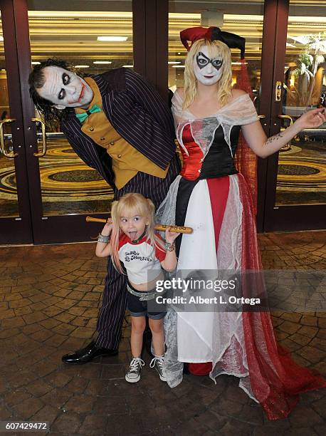 Cosplayers Zoe Oliva dressed as Harley Quinn marries Jesse Oliva dressed as The Joker at the Long Beach Comic Con held at Long Beach Convention...