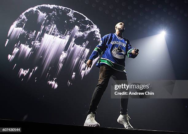 Canadian rapper Drake performs onstage during his 'Summer Sixteen Tour' at Pepsi Live at Rogers Arena on September 17, 2016 in Vancouver, Canada.