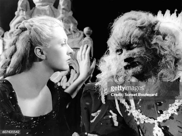 French actors Josette Day and Jean Marais on the set of La Belle et la Bête, written and directed by Jean Cocteau.