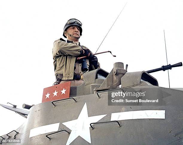 American actor George C. Scott on the set of Patton, directed by Franklin J. Schaffner.