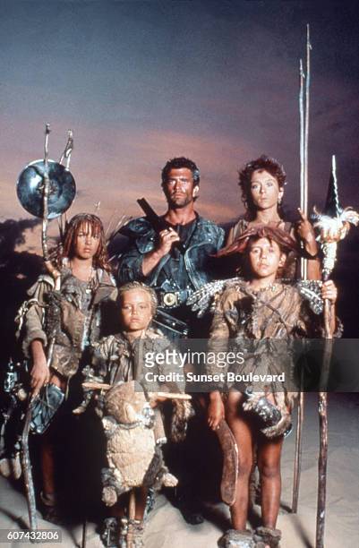 American actor Mel Gibson on the set of Mad Max Beyond Thunderdome, directed by George Miller and George Ogilvie.