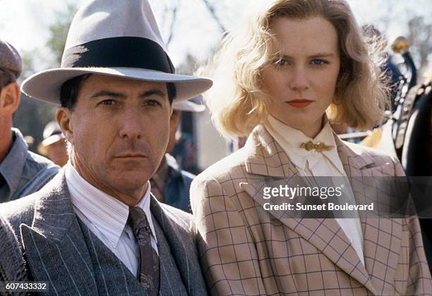 American actor Dustin Hoffman and Australian actress Nicole Kidman on the set of Billy Bathgate, based on the book by E.L. Doctorow and directed by...