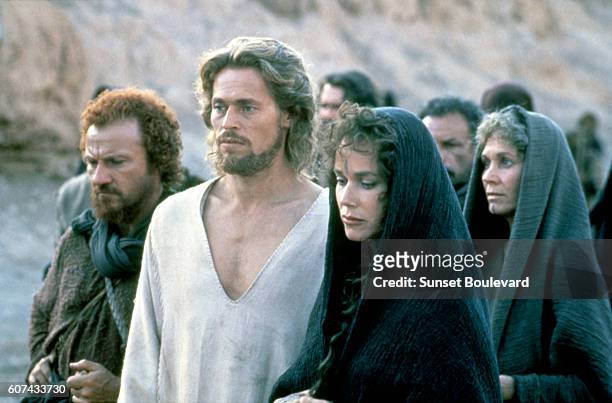American actors Harvey Keitel, Willem Dafoe and Barbara Hershey on the set of The Last Temptation of Christ, based on the novel by Nikos Kazantzakis...