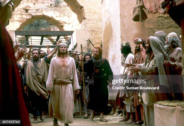 American actors Willem Dafoe and Harvey Keitel on the set of The Last Temptation of Christ, based on the novel by Nikos Kazantzakis and directed by...