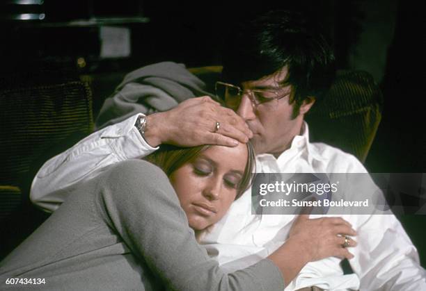 British actress Susan George and American actor Dustin Hoffman on the set of Straw Dogs, directed by Sam Peckinpah.