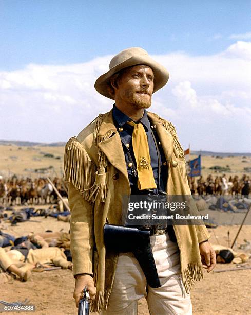 British actor Robert Shaw on the set of Custer of the West, directed by Robert Siodmak.